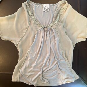 Sains from Anthropologie Sheer Beaded shirt